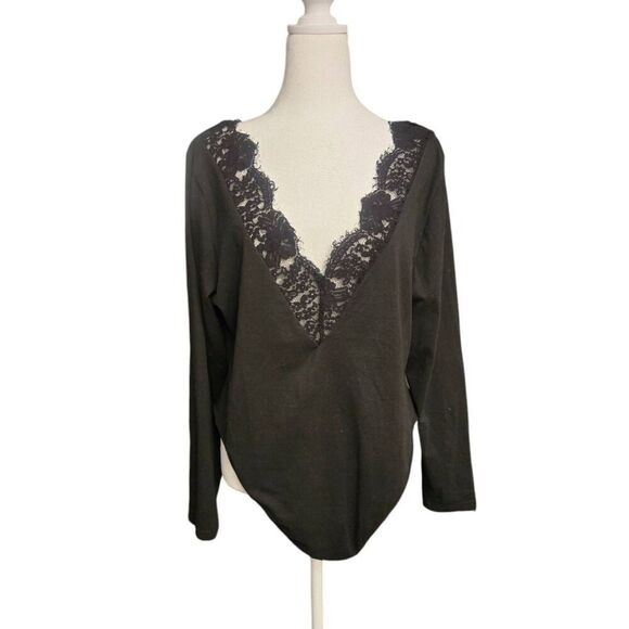 Shein Curve Women's Size 3XL Black Lace Neckline Bodysuit - Picture 1 of 7